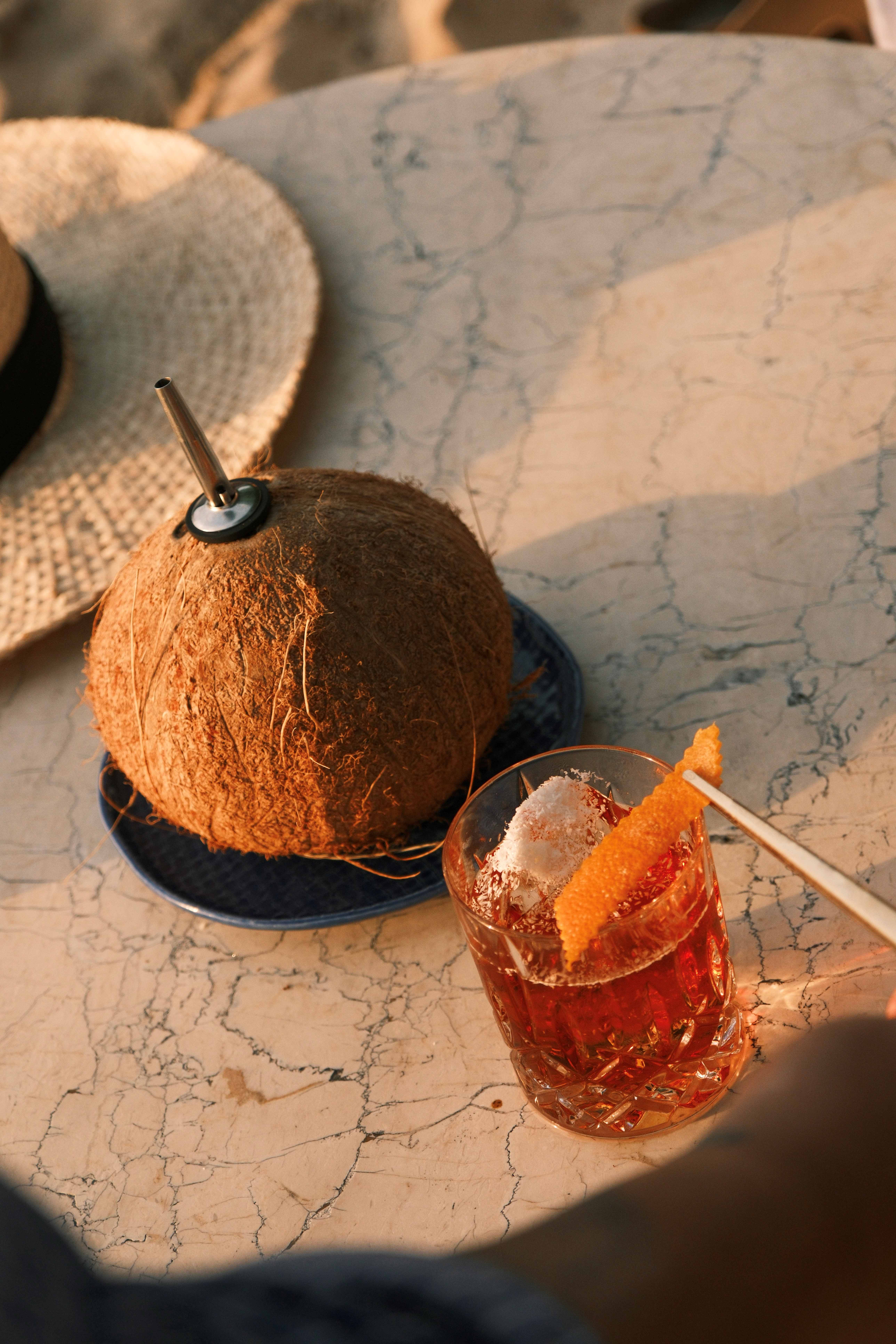 The hotel's Coconut Negroni, a spirit-forward drink made of house-made herbal vermouth, Bols Genever Barrel Aged, and Galliano L’Aperitivo bitter.